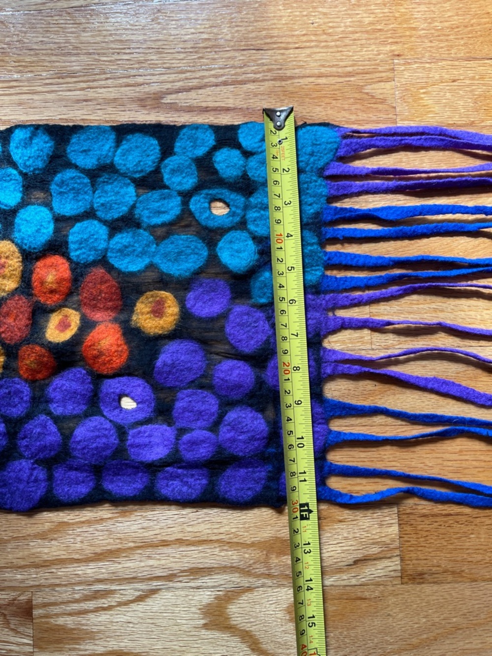 Colorful Polka Dot Felted Wool Scarf - Purple, Teal, Orange and Black - Picture 7 of 8